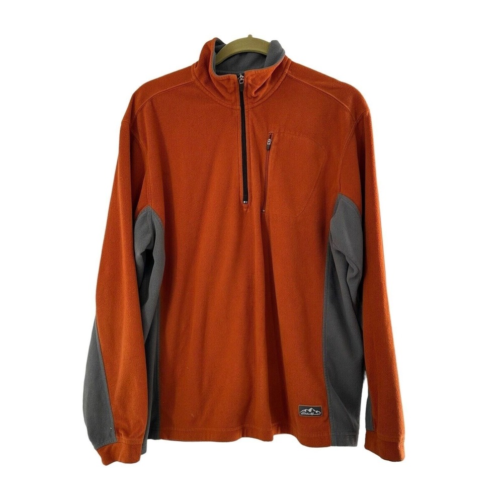 Eddie Bauer Mens Orange & Gray Half Zip Fleece Pullover Size M Outdoor Cabin